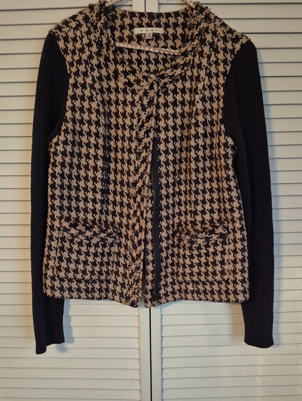 CAbi Chunky Brown and Beige Patterned Cardigan